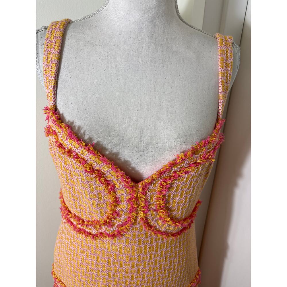 Alexis Pink Yellow Betine Tweed Midi Dress Sz S - Picture 6 of 6